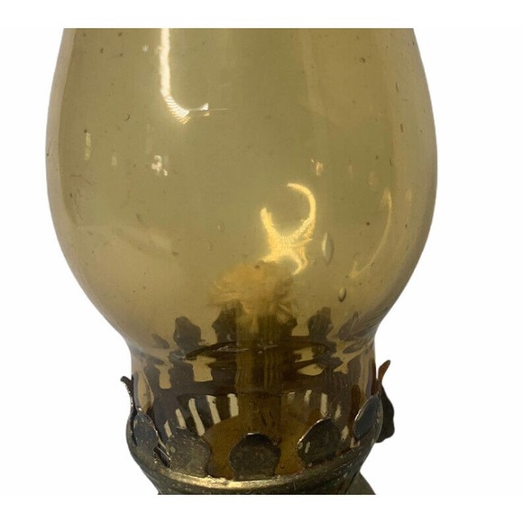 Vintage Chap Stick Co Amber Bottle Oil Lamp Religious Praying Hands Hong Kong 9" - Picture 2 of 10